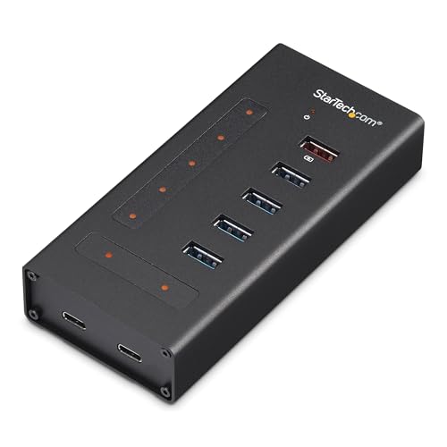 StarTech.com 7 Port USB C Hub - USB Type-C to 2x USB-C/5x USB-A - Commercial Metal USB 3.0 - SuperSpeed USB 3.0 (5Gbps) - BC 1.2 Fast Charge - 5 x usb-a, 2 x usb-c (HB30C5A2CST) - size: 1" x 2.4" x 6.3", style: Boom microphone stand with a telescoping boo