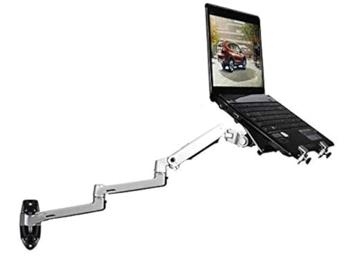 XSJ8013WT Wall Mounted Desk with Monitor and Laptop Stand, Adjustable Laptop Arm for Couch, Bed, Under Desk Mount, Portable Vertical Laptop Holder with Storage, Fits 17-27" - color: Silver