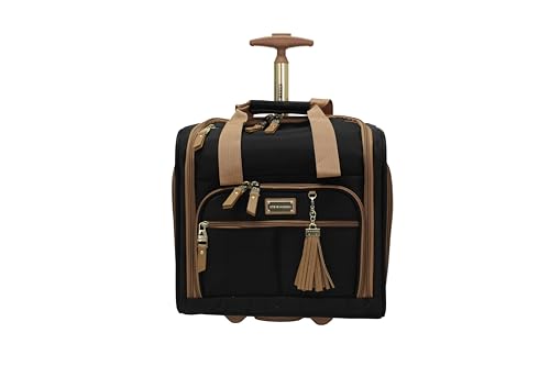 steve madden Designer 15 Inch Carry on Suitcase- Small Weekender Overnight Business Travel Luggage- Lightweight 2- Rolling Spinner Wheels Under Seat Bag for Women (Harlo Black) - color: Harlo Black