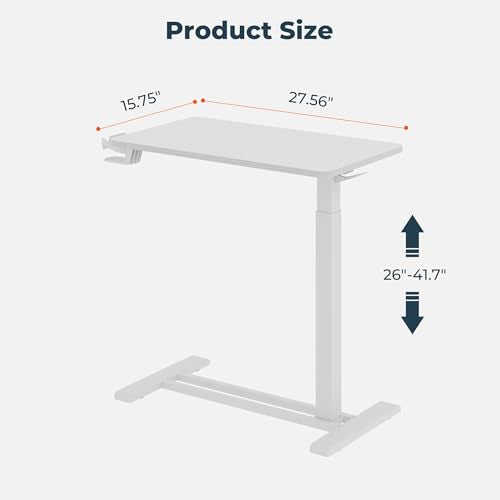 28'' Medical Overbed Bedside Table with Wheels,Rolling Table | 28''x16'' White Table Top+White Edging Wood Grain Pneumatic Tilting Desktop,Overbed Table for Hospital Use - color: White+white, size: Small