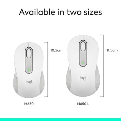 Logitech Signature M650 Wireless Mouse Small to Medium Sized - Off White | 2-year battery, silent clicks, customizable side buttons, compatible with PC, Mac, and Chromebook - color: Off White