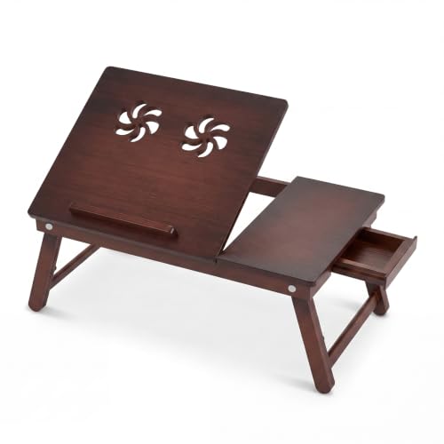 Giantex Bamboo Laptop Desk for Bed, Adjustable Foldable Bed Tray Table (Coffee) - color: Coffee