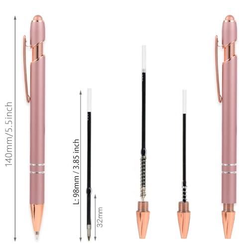 MengRan Rose Gold Pens with Stylus Tip, Black Ink, 12 Pack | Medium Point, 2 in 1 Click Ballpoint Pens & Stylus Pens for Touch Screens