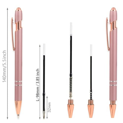 MengRan Rose Gold Pens with Stylus Tip, Black Ink, 12 Pack | Medium Point, 2 in 1 Click Ballpoint Pens & Stylus Pens for Touch Screens