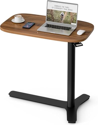 Muvai Overbed Bedside Table with Hidden Casters,30 Inches Adjustable Height Pneumatic Mobile Laptop Standing Desk, Rolling Computer Table for Home & Hospital Use ，Black Walnut 30" W x 17.7" D - color: Walnut