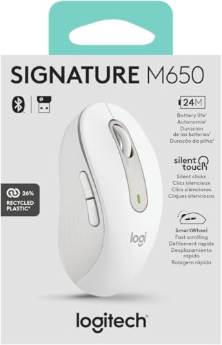 Logitech Signature M650 Wireless Mouse Small to Medium Sized - Off White | 2-year battery, silent clicks, customizable side buttons, compatible with PC, Mac, and Chromebook - color: Off White