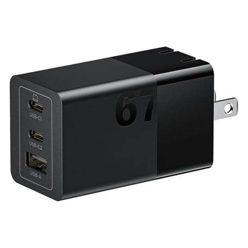 Lenovo 67W USB-C Charger, 3-Port Multi-Device Fast Charging, Advanced GaN Charger Block, Compact Fast Wall Charger, for MacBook Pro/Air, Dell XPS, iPhone 16 Series, Samsung Galaxy, and More - size: 3 Port - 67 W