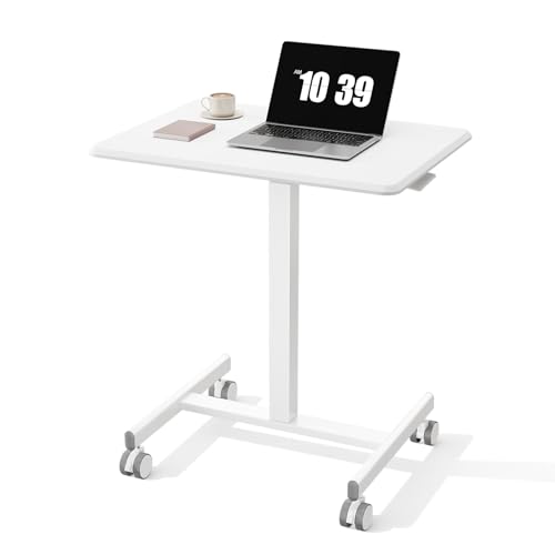 OLIXIS Mobile Rolling Desk with Wheels,Adjustable Laptop Desk, White | Adjustable Rolling Design Creates a Flexible Workspace for Home Office - color: White