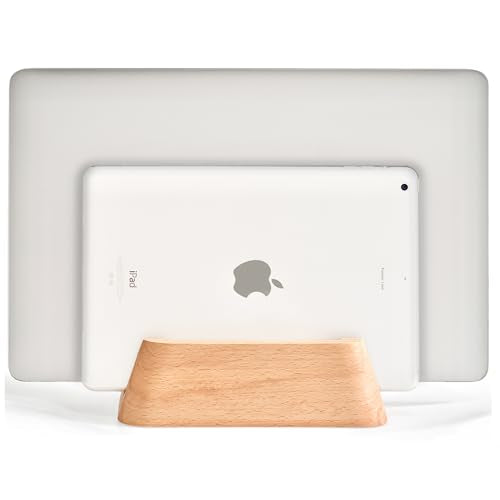 ACODE Wood Vertical Laptop Stand, Laptop Holder for Desk Compatible with MacBook Pro Air Surfaces,Laptops Storage Rack Slot Thickness 0.59" to 0.71"，Vertical Laptop Stand 2 Slots for max 2 Devices - color: 2 Fagus lishizhijia
