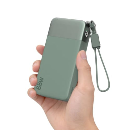 NOBIS Power Bank 20000mAh 65W Laptop Portable Charger | Battery Pack with attached USBC Cable 2 USB-C & 2 USB-A Ports, for Laptop,Pad,tablet,Phone 17/16/15/14,S26 - color: Green