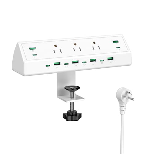 Jgstkcity 90W Desk Clamp Power Strip,12 USB Ports (6 PD 45W USB-C),Surge Protector,ETL Listed Power Hub Extension Cord,Fast Charging Station for Home Office Desk Edge Mount (White, 12 USB-90W) - color: White, size: 3 Outlets & 12 USB Ports - 90W