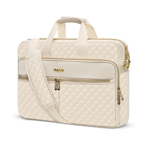 MOSISO 15-16 inch Laptop Bag, Laptop Briefcase Messenger | Compatible with MacBook Pro 16/Air 15, Square Quilted Computer Bag Work Office Business with 3 Pockets&Strap, Beige - color: Beige, size: 16 inch