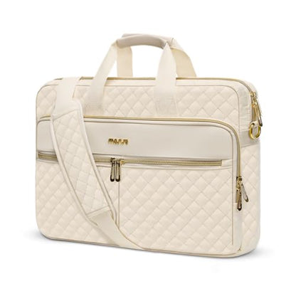 MOSISO 13-14 inch Laptop Bag, Laptop Briefcase Messenger | Compatible with MacBook Neo 13 inch/Air, Square Quilted Computer Bag Work Office Business with 3 Pockets&Strap, Beige - color: Beige, size: 13.3 inch