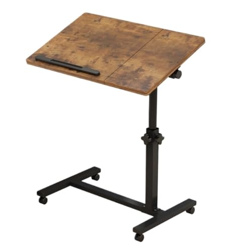 Overbed Table Bedside Shelf Adjustable Side Table Removable Tilting Desktop Mobile Standing Desk Overbed Bedside with Wheels Study TV Tray(Brown) - color: Brown