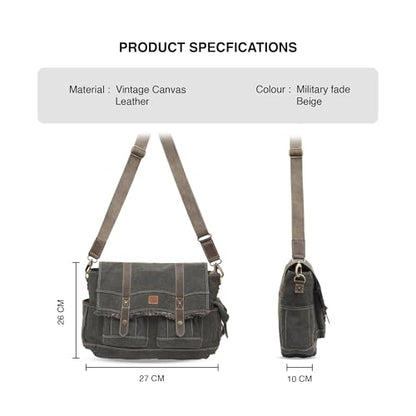 Easton Crossbody Messenger Bag | Denim Canvas Laptop Bag with Leather Accents | Multi Pocket Shoulder Bag - color: Charcoal