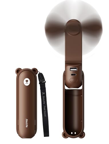 JISULIFE 3 IN 1 Portable Fan with Power Bank & Flashlight Featured | 19H Max Cooling, USB Rechargeable, Pocket-Sized Handheld Fan for Travel, Cruise, Concerts, Makeup, Summer Gifts for Women - color: Brown