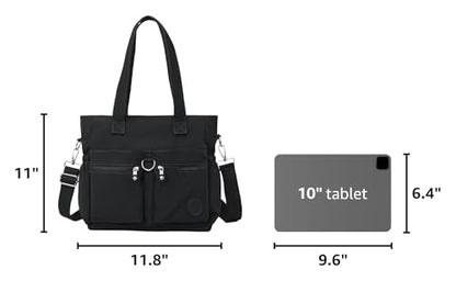 Tote Bag for Women Nylon Purse and Handbags Tote Purse Crossbody Bag Messenger Bag - color: Black