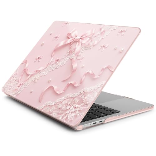 Batianda Case for MacBook Air 13.6" 2026 M5 M4 M3 M2 Chip,Blush Ribbon Lace | 4-in-1 set with coquette style pink ribbon lace art, slim hard shell protection for girls, students and aesthetic users - color: Blush Ribbon Lace