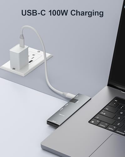 USB C Hub for MacBook, USB-C Hub 7-in-2, for Thunderbolt 4 Port, 4K 60Hz HDMI, Ethernet, 2 USB A Data Ports microSD SD Card Reader for MacBook Pro 13 Inch, MacBook Air M1 M2 M3 iPad Dell Lenovo