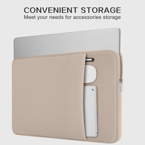 RAINYEAR Laptop Sleeve Case Compatible with 13.3 Inch Notebook Computer Chromebook 14" MacBook Pro/Max M1 M2 M3 M4 M5 Protective Cover Soft Bag with Front Pocket & Accessories Pouch (Khaki) - color: Khaki, size: 13"-13.3"
