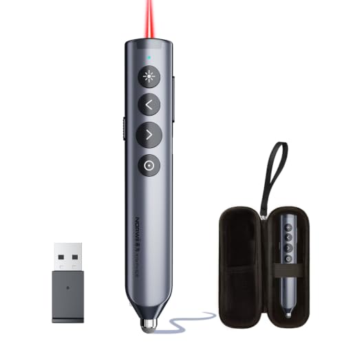 Bluetooth PowerPoint Presentation Clicker with Stylus Pen for Touch Screen | ①Red laser Pointer②Metal Housing③Magnifier/Highlight/Mouse Left Click④TV Screen & Projector Clicker⑤Built-in Storage Receiver - color: Red - BLE&USB-A + Touch Pen