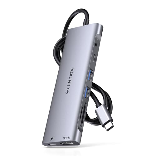 LENTION 3.3FT Long Cable USB C Hub, 4K HDMI, 100W PD, A&C, Card Reader, Aux | USB 3.0 2A & 1C Stable Driver Adapter, for macOS, iOS/iPadOS, Windows & ChromeOS (C37-1M, Space Gray) - color: Space Gray, size: 8 Ports Long