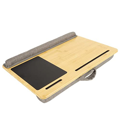 Bamboo Top Lap Desk with Pillow Cushion, Ergonomic Design Laptop Desk for Reading and Writing, Lightweight and Portable
