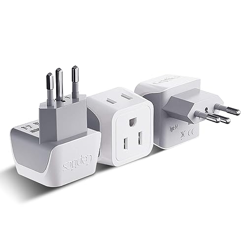 Ceptics Brazil Travel Adapter Plug with Dual Usa Input - Type N (3 Pack - Ultra Compact - Safe Grounded Perfect for Cell Phones, Laptops, Camera Chargers and More - Power Plug (CT-11C) - color: white gray