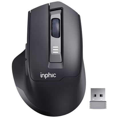 INPHIC Wireless Mouse Rechargeable, [Battery Level Visible], Silent Click USB 2.4G Cordless Mouse for Laptop PC Computer, 6 Buttons, 2400DPI 4 Adjustment Levels, Grey