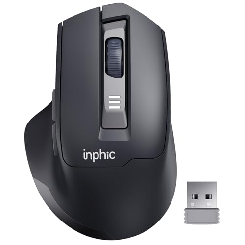 INPHIC Wireless Mouse Rechargeable, [Battery Level Visible], Silent Click USB 2.4G Cordless Mouse for Laptop PC Computer, 6 Buttons, 2400DPI 4 Adjustment Levels, Grey