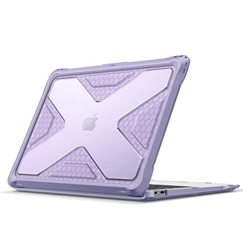 Fintie Case for MacBook Air 13 Inch A2337 (M1) / A2179 / A1932 (2018-2021 2022 Release) - Heavy Duty Hard Shell Cover with TPU Bumper for MacBook Air 13 Retina Display with Touch ID, Lilac - color: Lilac Purple