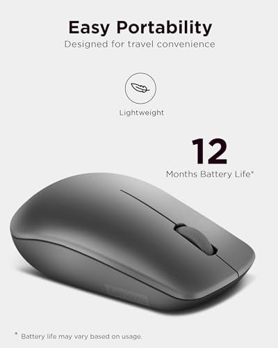 Lenovo 530 Full Size Wireless Computer Mouse for PC, Laptop, Computer with Windows - 2.4 GHz Nano USB Receiver - Ambidextrous Design - 12 Months Battery Life - Graphite Grey - color: Graphite Grey