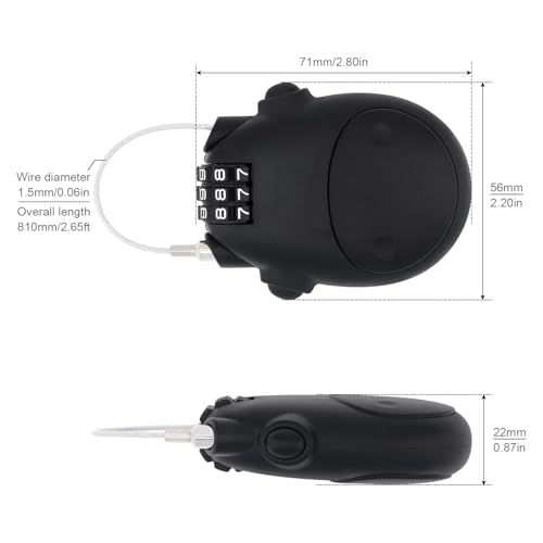 Combination Cable Lock, Cable Luggage Locks with 30 inch Retractable Steel Cable, Travel Lock Combo Mini Lock for Suitcase Stroller Bike (2, Black)
