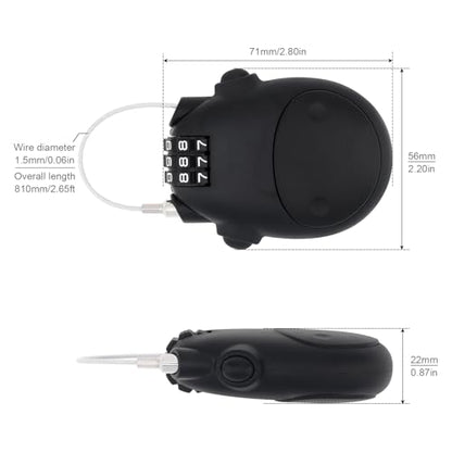 Combination Cable Lock, Cable Luggage Locks with 30 inch Retractable Steel Cable, Travel Lock Combo Mini Lock for Suitcase Stroller Bike (2, Black)