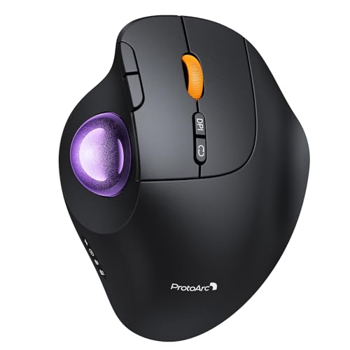 ProtoArc EM02 Wireless Trackball Mouse, Ergonomic Thumb Ball, Purple | 0/15° Adjustable Angle for Different Wrist Positions, Connect 3 Devices Via Bluetooth/2.4G USB-A, Rechargeable Battery - color: Purple