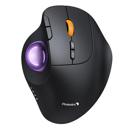 ProtoArc EM02 Wireless Trackball Mouse, Ergonomic Thumb Ball, Purple | 0/15° Adjustable Angle for Different Wrist Positions, Connect 3 Devices Via Bluetooth/2.4G USB-A, Rechargeable Battery - color: Purple