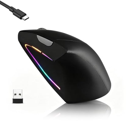 Wireless Bluetooth Ergonomic Vertical Mouse, Rechargeable Silent Slim Laptop Mouse,Portable(BT5.2+USB Receiver) LED Dual Mode Computer Mice,for Laptop,Desktop Computer,ipad Tablet,Phone,TV (Black)