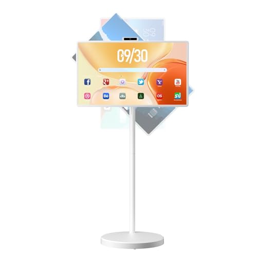 VLH 32″ FHD Smart Portable TV, Rolling TV On Wheels,8G +128GB Storage, Android 15 OS,Google EDLA-Certified,Portable Touch Screen Monitor,Built-in 38400mAh Battery,Removable 500W Camera, Remote Control - color: 32 Inch White