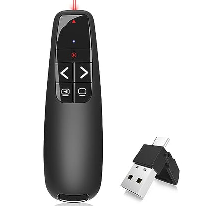 Wireless Presentation Clicker PowerPoint Presenter Remote : USB Type C Clicker with Red Laser Pointer Long Range PPT Control -Power Point Google Slide Advancer for Mac Laptop PC Computer Keynote - style: Red Light