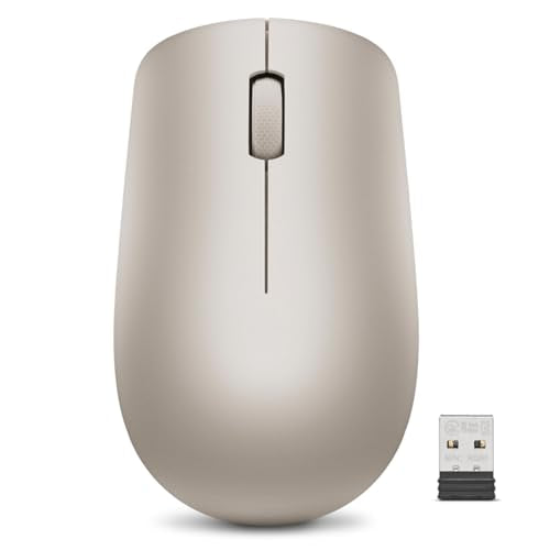 Lenovo 530 Wireless Mouse with Battery, 2.4GHz Nano USB, 1200 DPI Optical Sensor, Ergonomic for Left or Right Hand, Lightweight, GY50Z18988, Almond - color: Almond