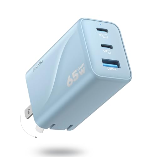 65W USB C Charger GaN, Foldable 3-Port Wall Charger Block, Fast Charging for MacBook Air, iPhone 17/16/15 Series, Samsung Galaxy S25/S24/S23, iPad Pro/Air (Blue) - color: Blue S