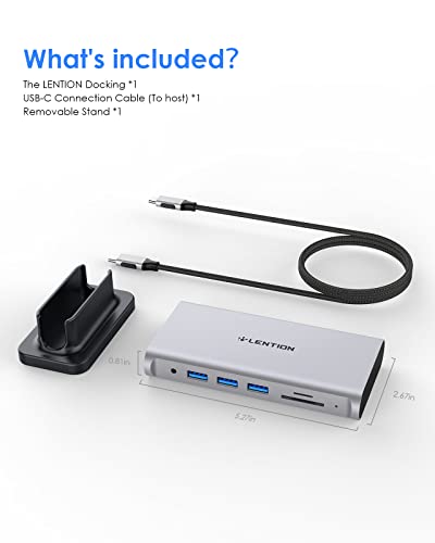 LENTION 10-in-1 USB C Docking Station with Dual Monitor (4K HDMI & 1080P VGA), 100W PD, 1000M Ethernet, 3xUSB 3.0, SD/TF, Vertical Design for 2026-2016 MacBook Pro/Air/Neo, Dell, HP, Surface Laptop - color: Silver