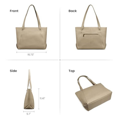 befen Genuine Leather Tote Bag for Women Work Travel Leather Purse Handbags | Real Leather, Padded 14" Laptop Compartment, Multi-Pockets, Zipper, Tote Bag for Daily - color: Z1-taupe