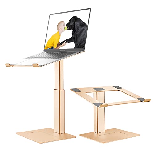 Laptop Stand for Desk, Ergonomic Aluminum Laptop Stand Adjustable Height from 7-15", Sitting and Standing Laptop Riser for 10-17" Notebook - color: Gold
