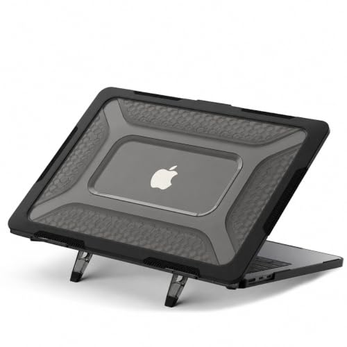 Soonjet Heavy Duty Case for MacBook Air 15 inch M5 M4 M3 M2 2026-2023 Black | Shockproof Hybrid Laptop Cover, Rugged Hard Shell, Drop Protection, TPU Bumper, Foldable Kickstand, Anti Fingerprint Scratch - color: Bumper Black