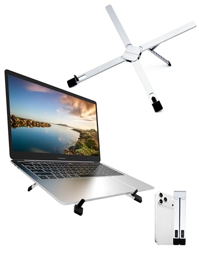 Pocket-Sized Foldable Laptop & Tablet Stand,Lightweight Zinc Alloy,5-Level Height Adjustment,Portable for Business Travel,Office,Library & Cafe,Fits 9-16" Laptops -Silver–Ideal Gift for Men - color: Silver