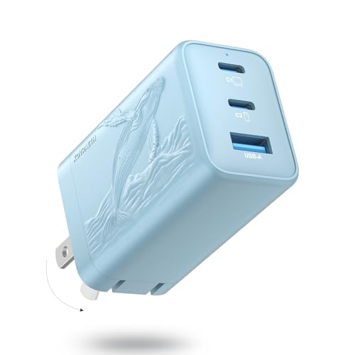 65W GaN Charger, Fast Charger Block compatible with MacBook Pro/Air, iPhone 17/16, Samsung S24/S23, iPad, Switch, etc. 3-Port USB-C Wall Charger for Multiple Devices on Work/Travel/Home(Blue) - color: Light Blue Orca