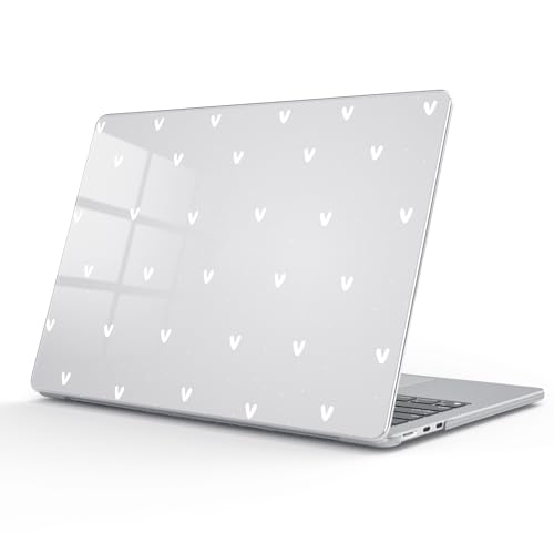 for MacBook Air 13.6 Inch Case M5/M4/M3/M2 2026-2022 Release A3449 A3240 A3113 A2681 Cute White Polka Dot Heart Design Crystal Clear Girly Case Laptop Protective Hard Shell Cover - color: Heart Polka Dot/White