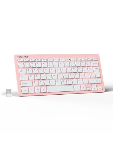 TECKNET 2.4G Wireless Keyboard - Mini Compact Keyboard with Media Hotkeys, 12-Month Battery Life, Compatible with PC, Desktop, Laptop, Smart TV - Pink - color: Pink