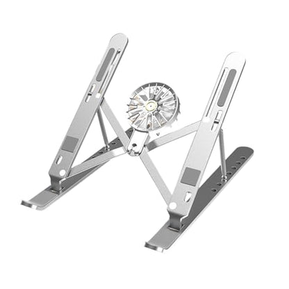 Aluminum Laptop Stand with Cooling Fan 7 Heights Adjustable Foldable Ergonomic Computer Holder for Notebook and Tablets - color: Silver